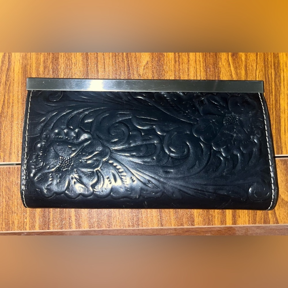 Black Embossed Floral Clutch
